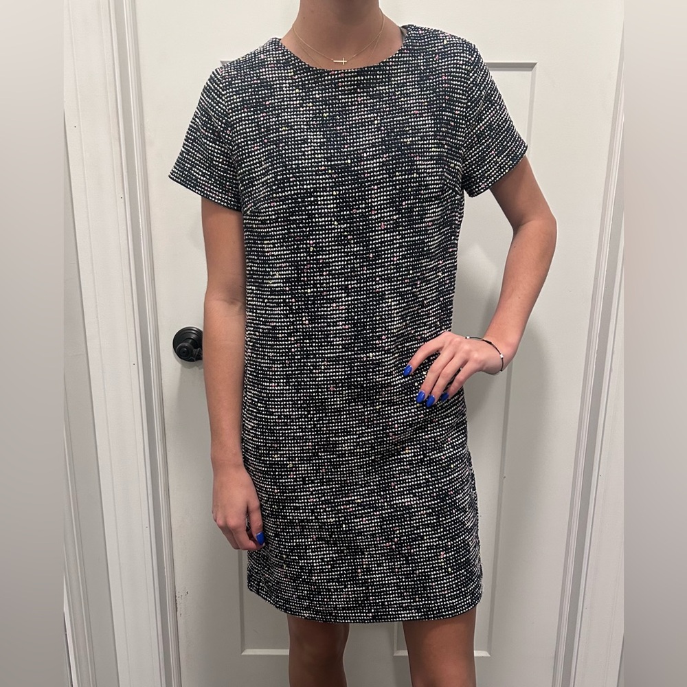 LOFT Navy Textured Shift Dress